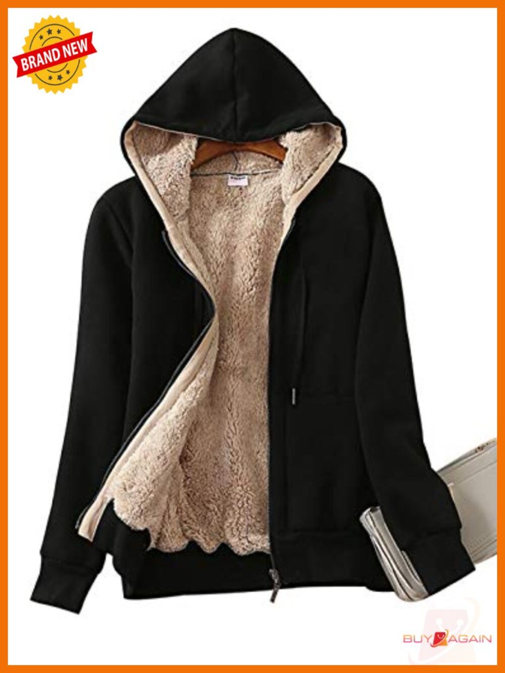 Sherpa Lined Full Zip Hoodie Sweatshirt Jacket Coat